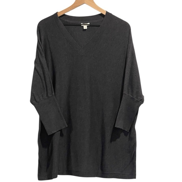 Pure Jill Oversized V-Neck Sweater, Blue, Drop Shoulder, 3/4 Length Sleeves, L - Picture 2 of 11